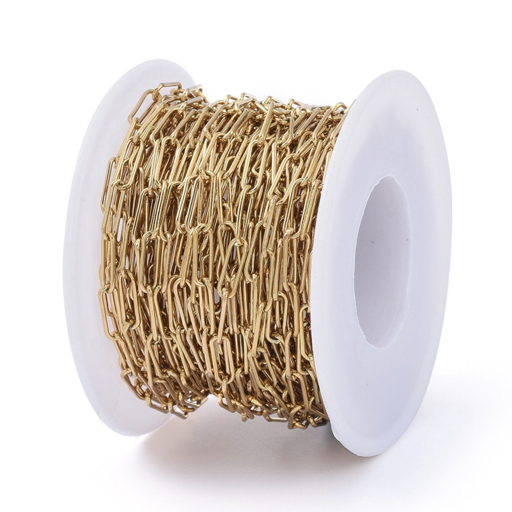 Achat Chaine trombone dorée 10x3 mm  -  acier inoxydable 304  x 20 cm