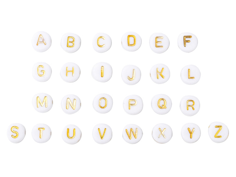 achat Boite de 1898 perles rondes en plastique - lettres alphabet - dorées