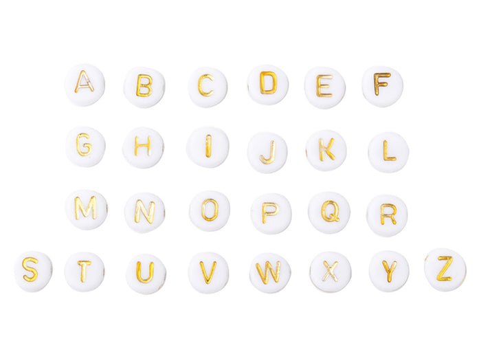 Achat Boite de 1898 perles rondes en plastique - lettres alphabet - dorées