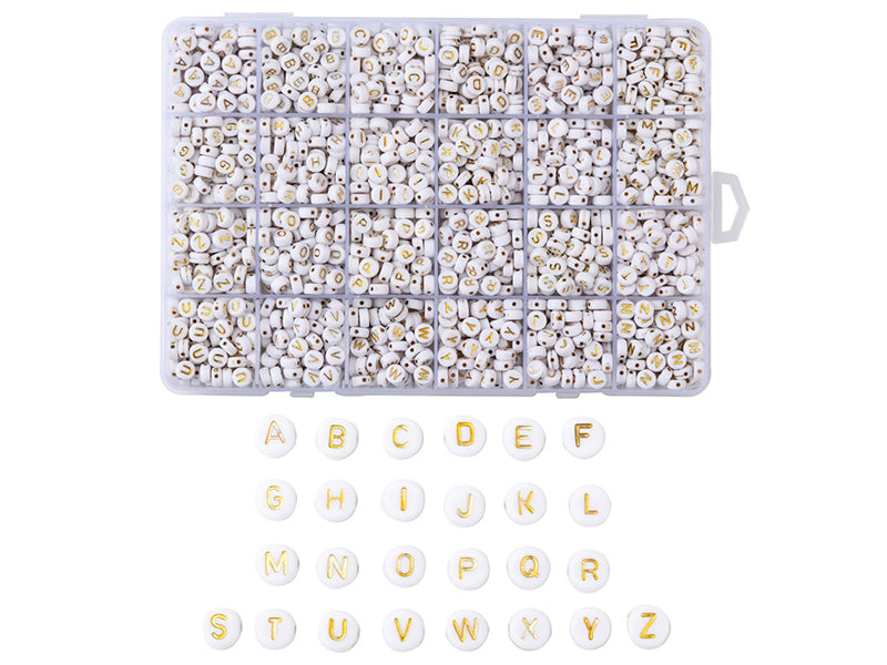 Achat Boite de 1898 perles rondes en plastique - lettres alphabet - dorées