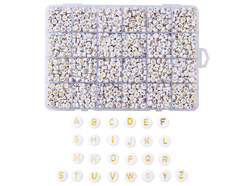 Achat Boite de 1898 perles rondes en plastique - lettres alphabet - dorées