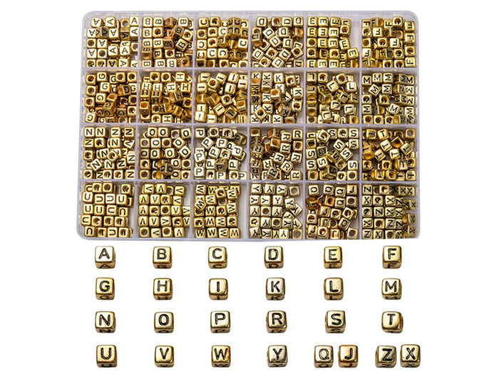 Achat Boite de 934 perles lettres alphabet carrées - dorées