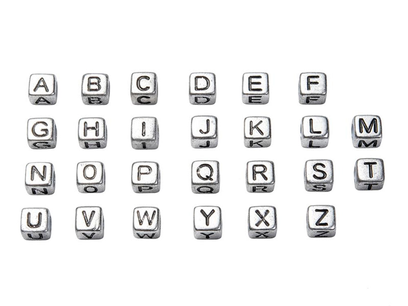 achat Boite de 934 perles lettres alphabet carrées - argentées
