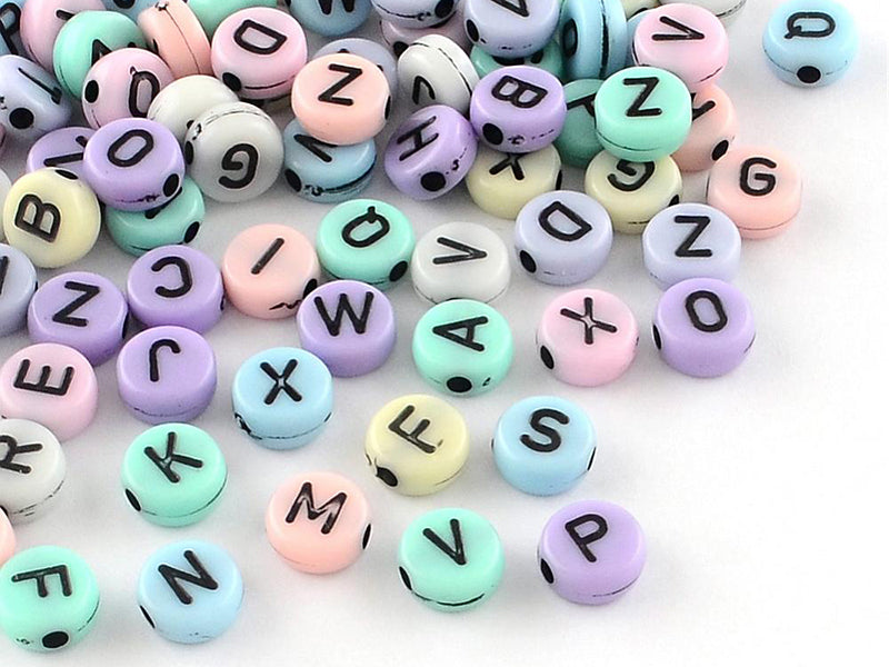 Achat 200 perles rondes en plastique - lettres alphabet - couleurs pastel