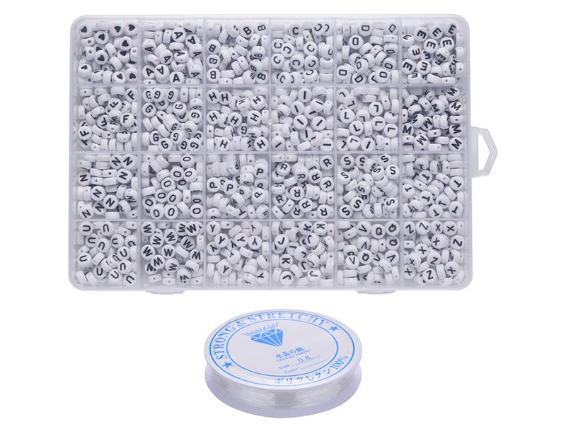 Achat Pack boite de perles en plastique alphabet et bobine de fil élastique