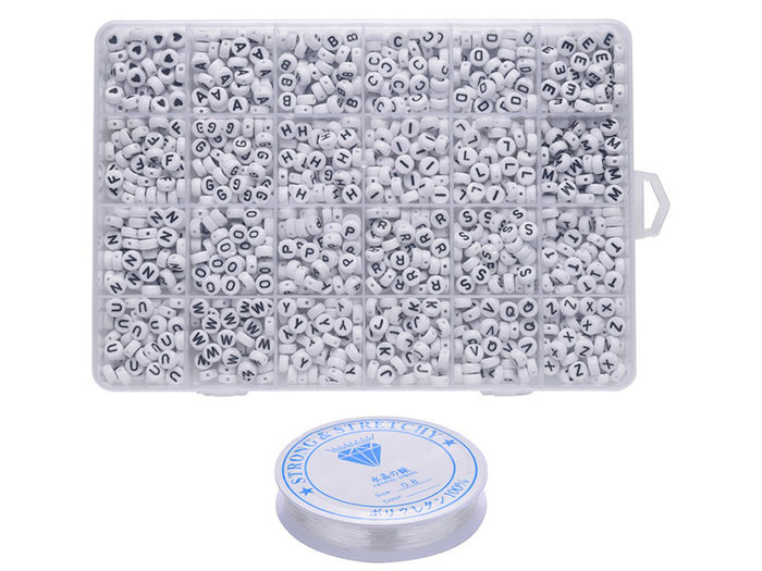 Achat Pack boite de perles en plastique alphabet et bobine de fil élastique