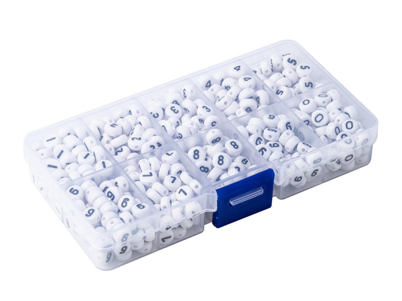 Achat Boite de 720 perles rondes en plastique - chiffres - noir et blanc