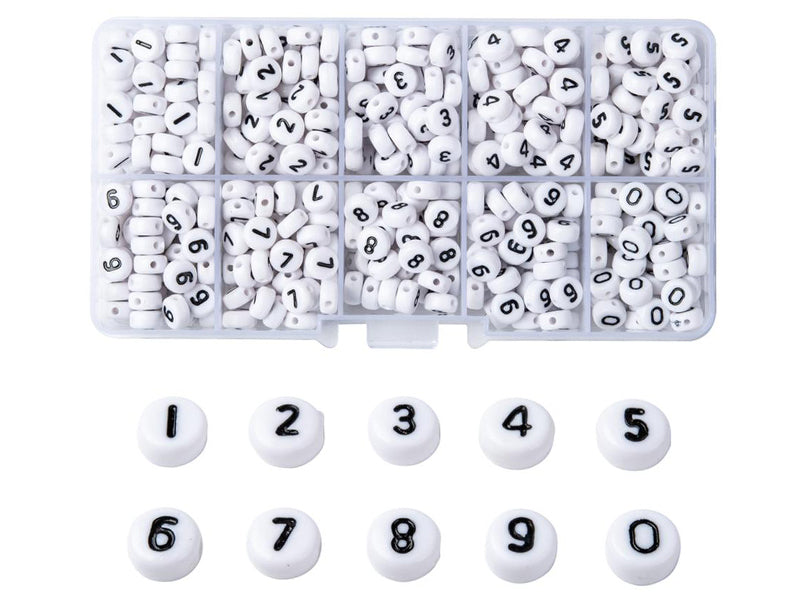 Achat Boite de 720 perles rondes en plastique - chiffres - noir et blanc