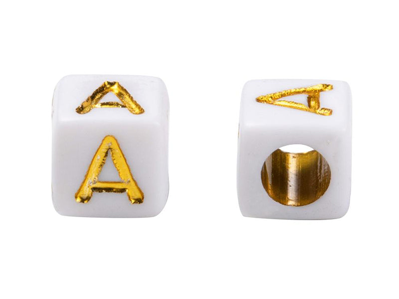 achat Boite de 934 perles carrées en plastique  - lettres alphabet - dorées et blanches