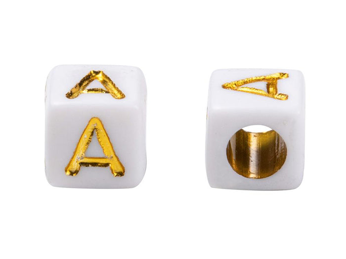 Achat Boite de 934 perles carrées en plastique  - lettres alphabet - dorées et blanches