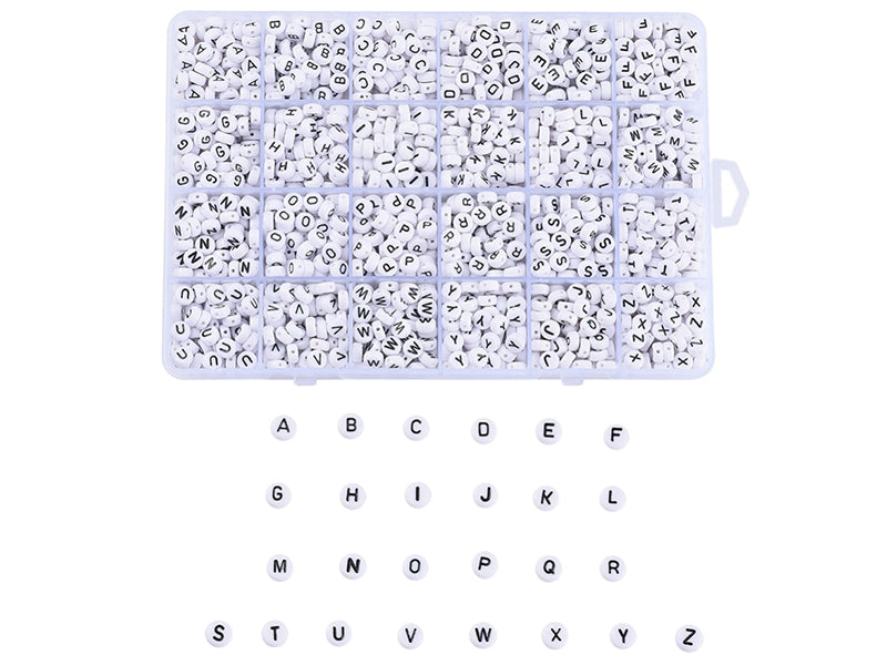 Achat Boite de 1750 perles lettres alphabet rondes - noires et blanches