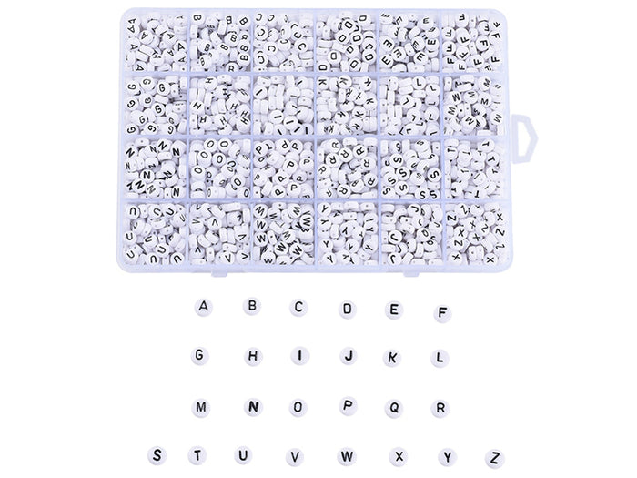 Achat Boite de 1750 perles lettres alphabet rondes - noires et blanches