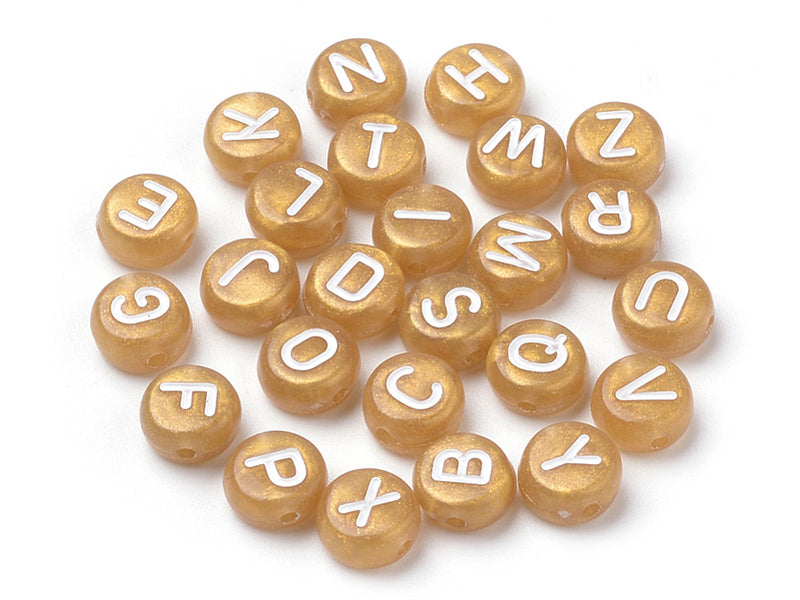achat 200 perles lettres alphabet rondes en plastique - doré