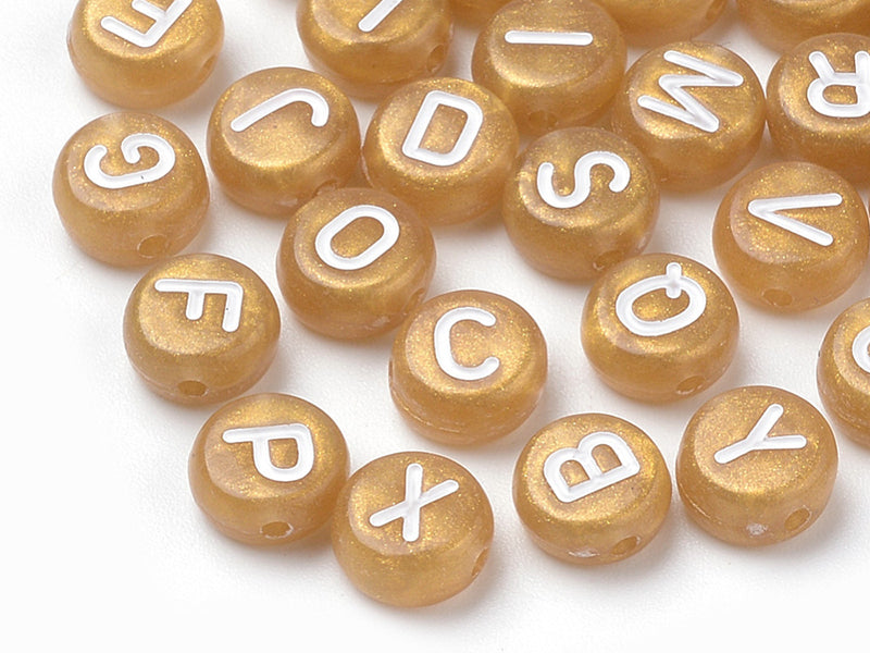 achat 200 perles lettres alphabet rondes en plastique - doré