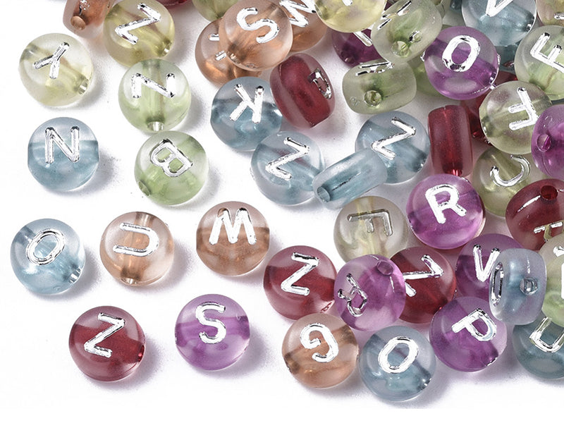 Achat 200 perles rondes en plastique transclucide - lettres alphabet  - couleurs chaudes