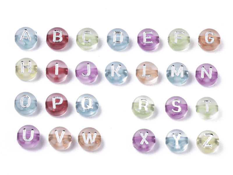 Achat 200 perles rondes en plastique transclucide - lettres alphabet  - couleurs chaudes