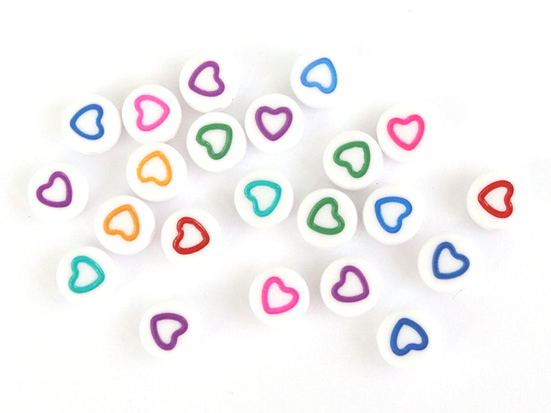Achat 20 perles rondes en plastique -  coeur - multicolore