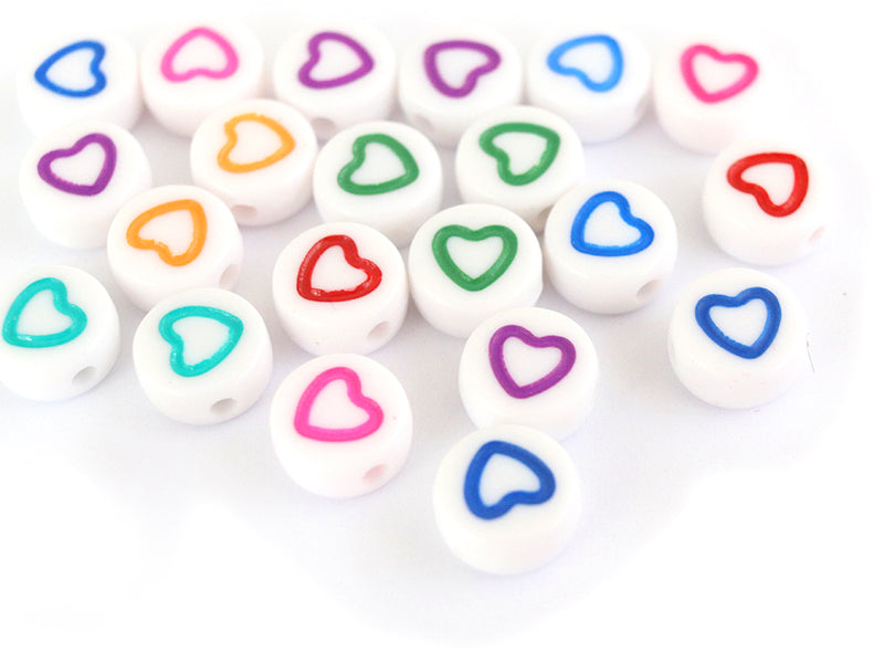 Achat 20 perles rondes en plastique -  coeur - multicolore