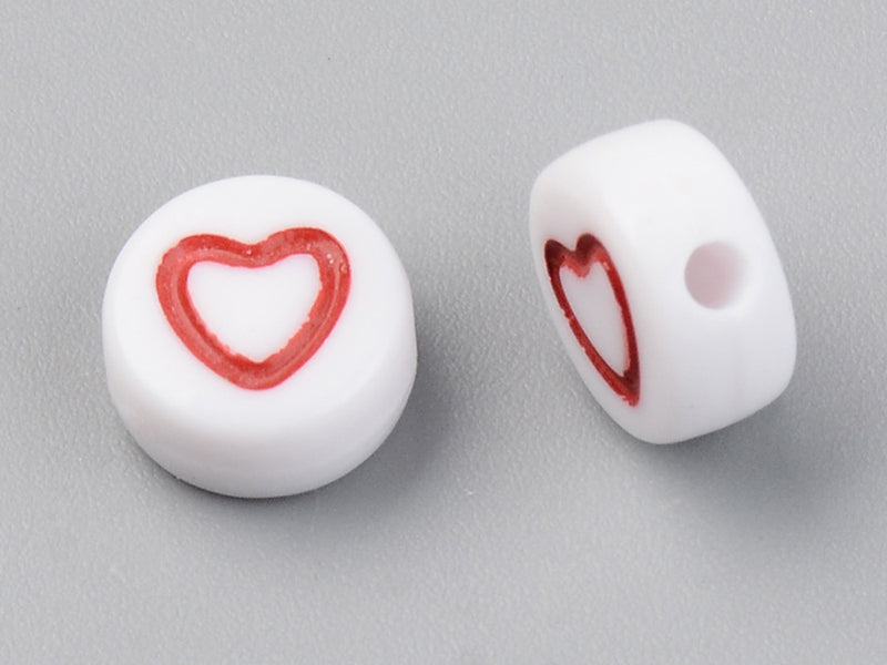achat 20 perles rondes en plastique -  coeur - multicolore