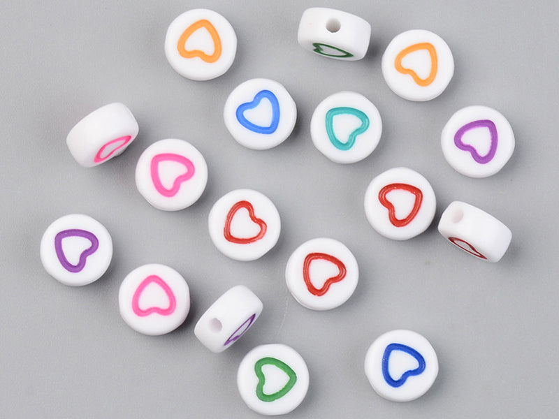 achat 20 perles rondes en plastique -  coeur - multicolore
