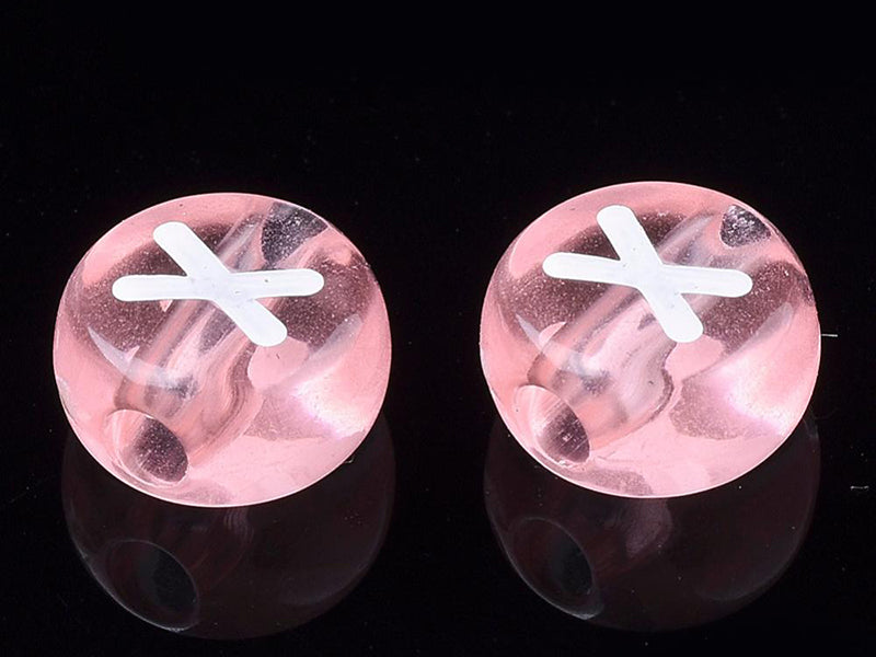 achat 200 perles rondes en plastique transparent - lettres alphabet - rose pâle - 7 mm
