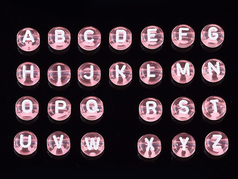 achat 200 perles rondes en plastique transparent - lettres alphabet - rose pâle - 7 mm