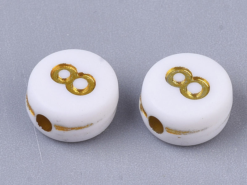 achat 200 perles rondes en plastique - chiffres - blanches et dorées