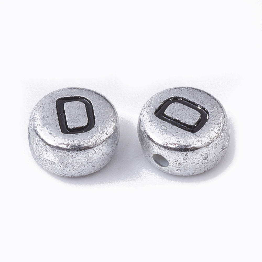 achat 200 perles rondes en plastique - lettres alphabet - argenté et noir