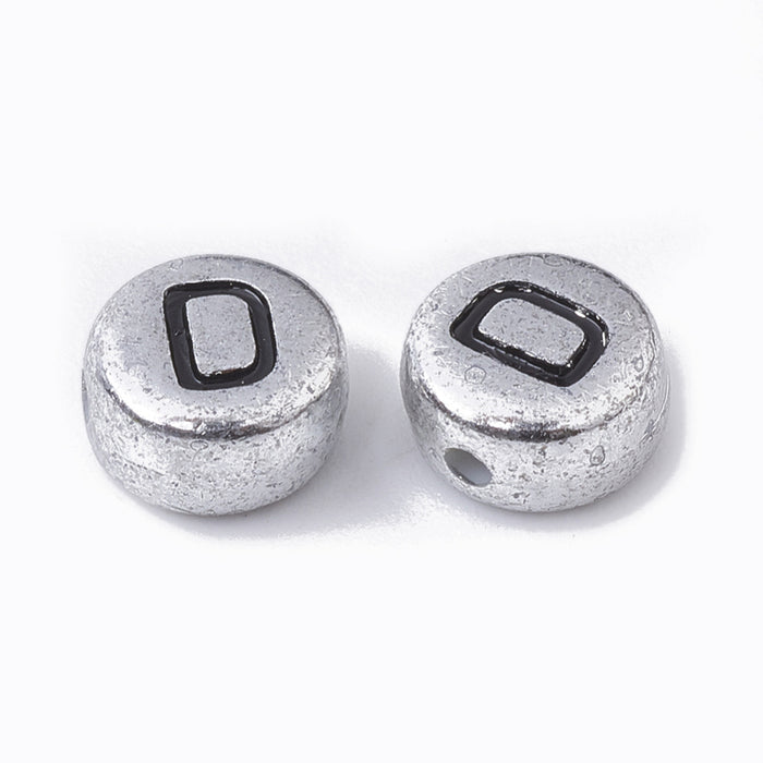 Achat 200 perles rondes en plastique - lettres alphabet - argenté et noir