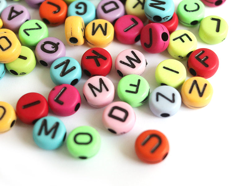 Achat 200 perles rondes en plastique - lettres alphabet - multicolore fo