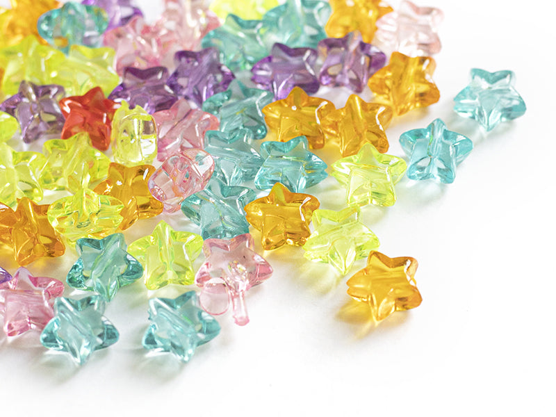 Achat 50 perles en plastique - étoiles transparentes - multicolore