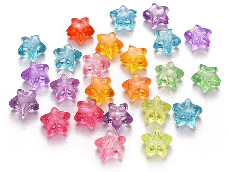 Achat 50 perles en plastique - étoiles transparentes - multicolore