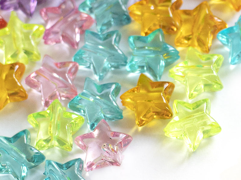 achat 50 perles en plastique - étoiles transparentes - multicolore