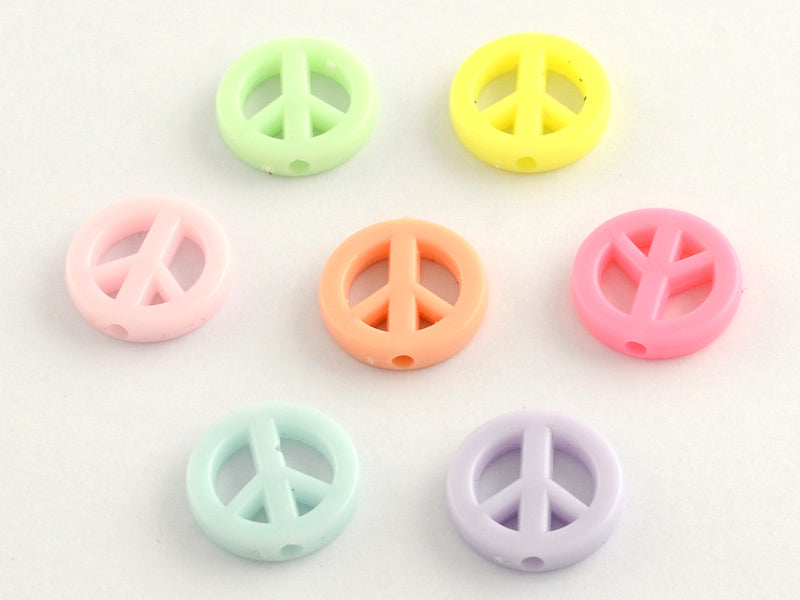 achat 50 perles en plastique - peace and love - pastelles