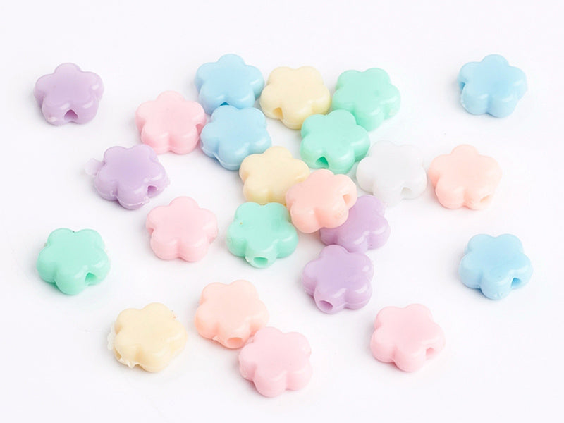achat 50 perles en plastique - fleurs simples pastelles - 9 mm