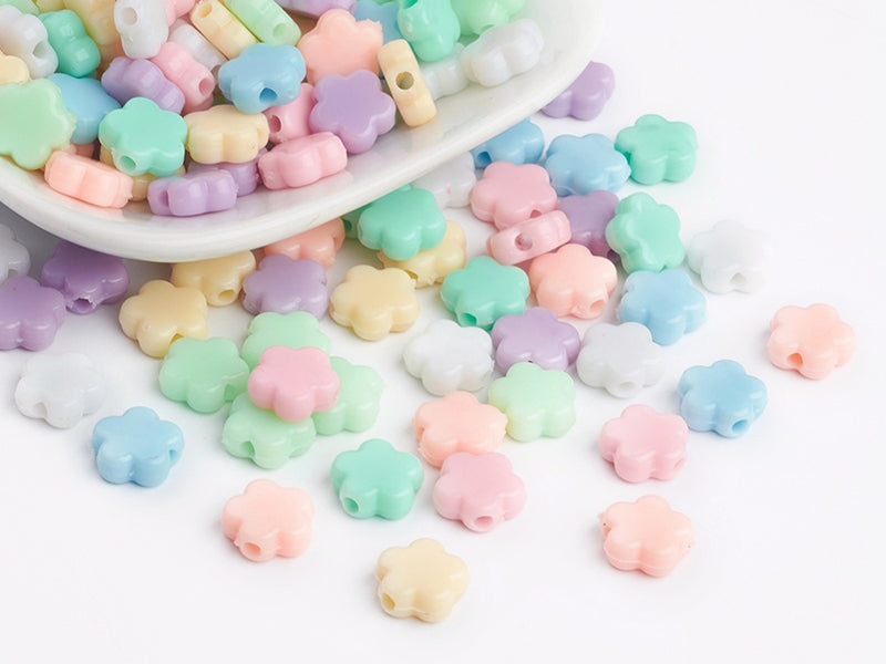 achat 50 perles en plastique - fleurs simples pastelles - 9 mm