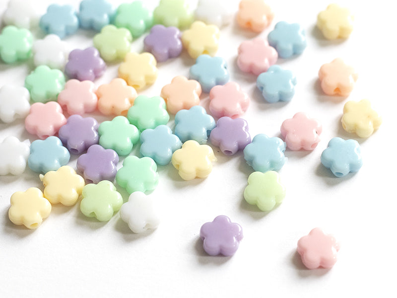 achat 50 perles en plastique - fleurs simples pastelles - 9 mm