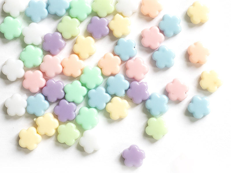 achat 50 perles en plastique - fleurs simples pastelles - 9 mm