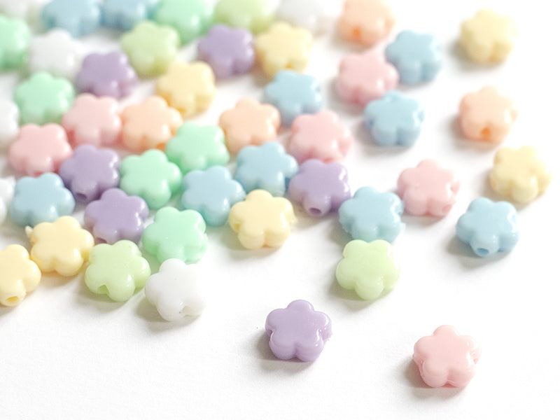 achat 50 perles en plastique - fleurs simples pastelles - 9 mm