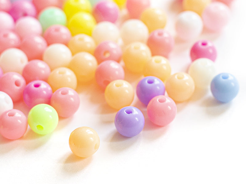 achat 100 perles en plastiques rondes - pastelles - 8 mm