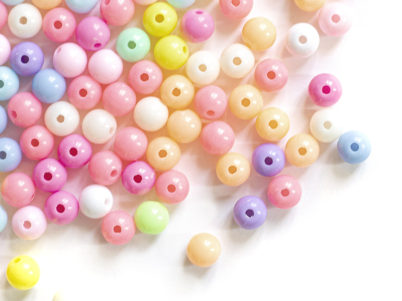 achat 100 perles en plastiques rondes - pastelles - 8 mm