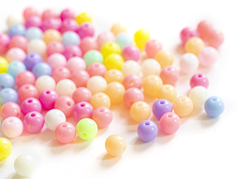 achat 100 perles en plastiques rondes - pastelles - 8 mm