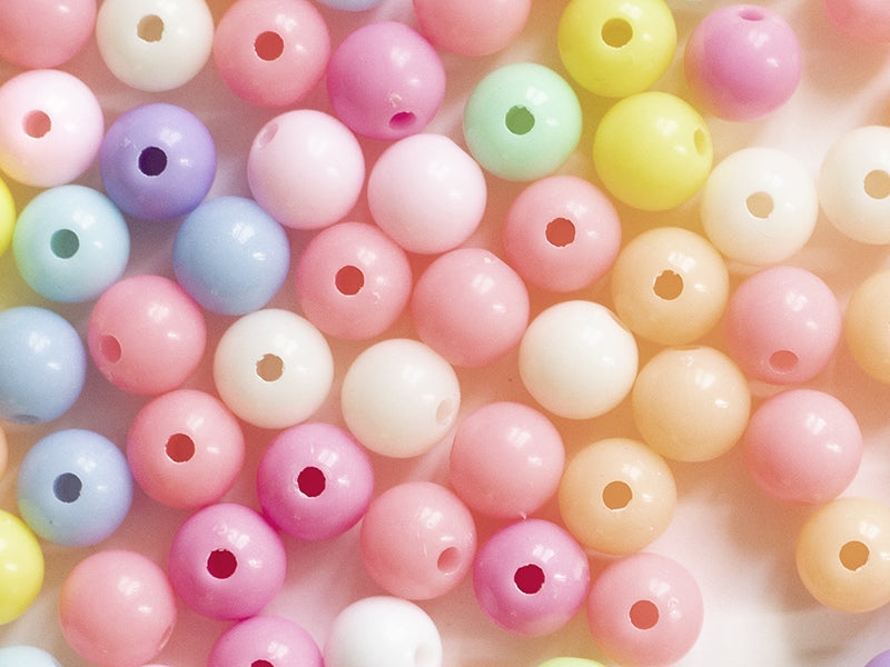 achat 100 perles en plastiques rondes - pastelles - 8 mm