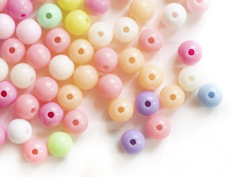 Achat 100 perles en plastiques rondes - pastelles - 8 mm