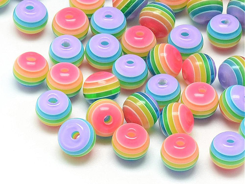 Achat 20 perles en résine à rayures colorées  - 8 mm