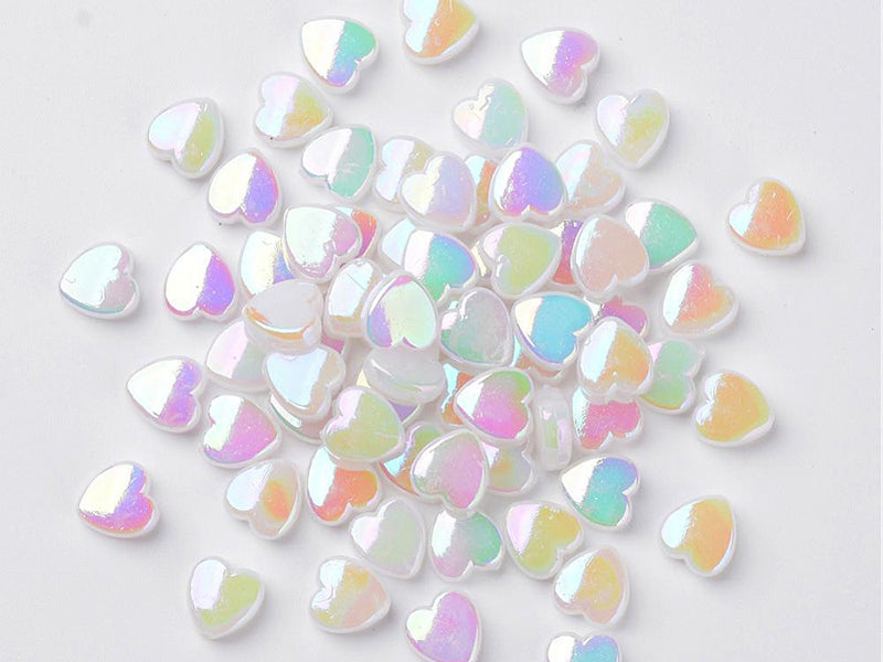 achat 50 perles en plastique - cœurs nacrés - 8 mm