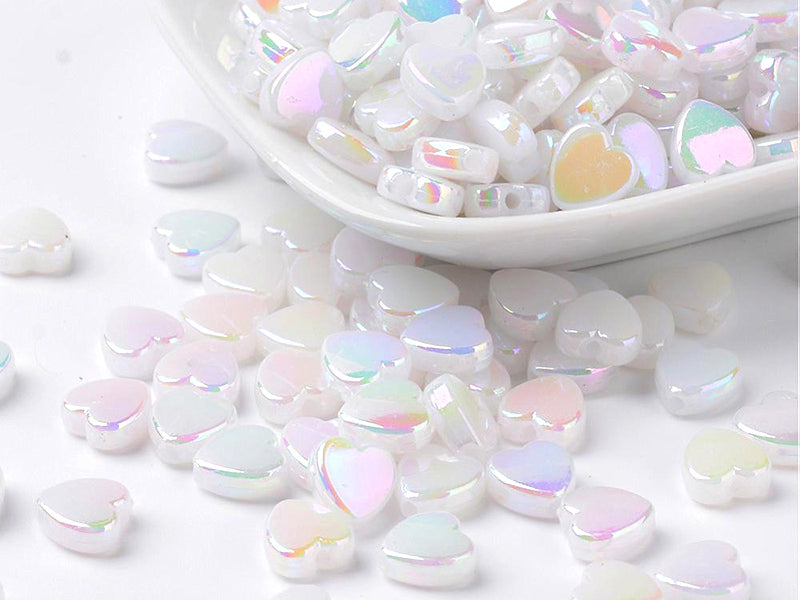 achat 50 perles en plastique - cœurs nacrés - 8 mm