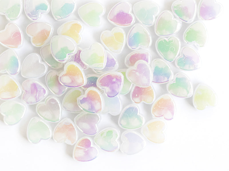 achat 50 perles en plastique - cœurs nacrés - 8 mm