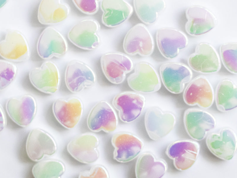 achat 50 perles en plastique - cœurs nacrés - 8 mm