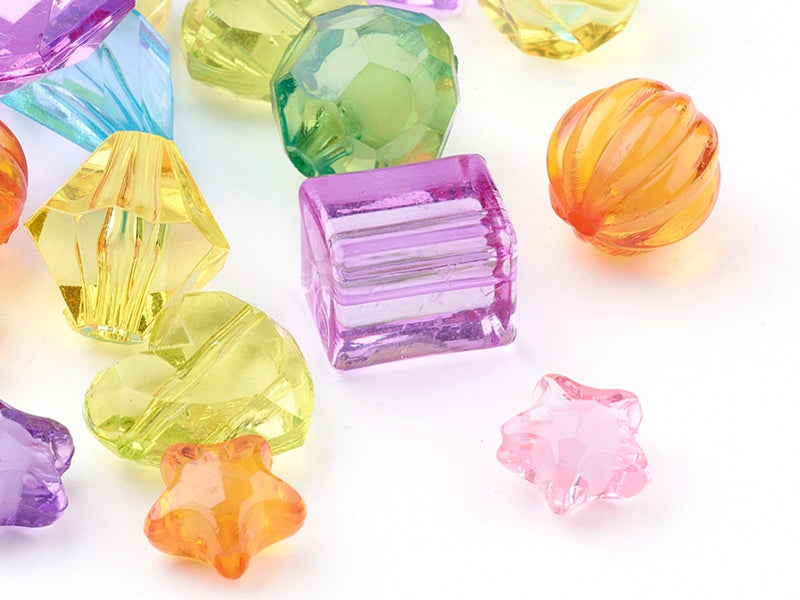 achat Mix de 50 perles en plastiques transparentes - formes et couleurs variées